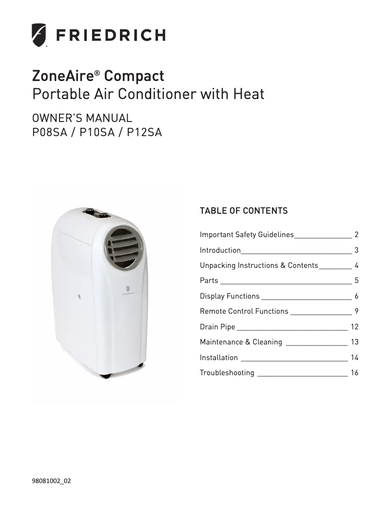 Image de la première page du manuel de l'appareil ZoneAire Compact ZCP08SA