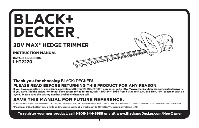 Page 1 de la notice Manuel utilisateur Black & Decker LHT2220