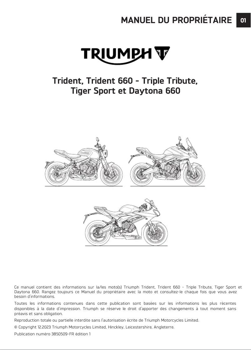 Page 1 de la notice Manuel utilisateur Triumph Tiger Sport (2022)