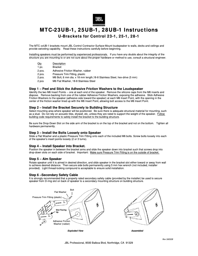 Page 1 de la notice Guide d'installation JBL Control 23-1