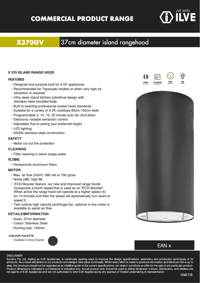 Page n°1 - Fiche technique Ilve X370GM