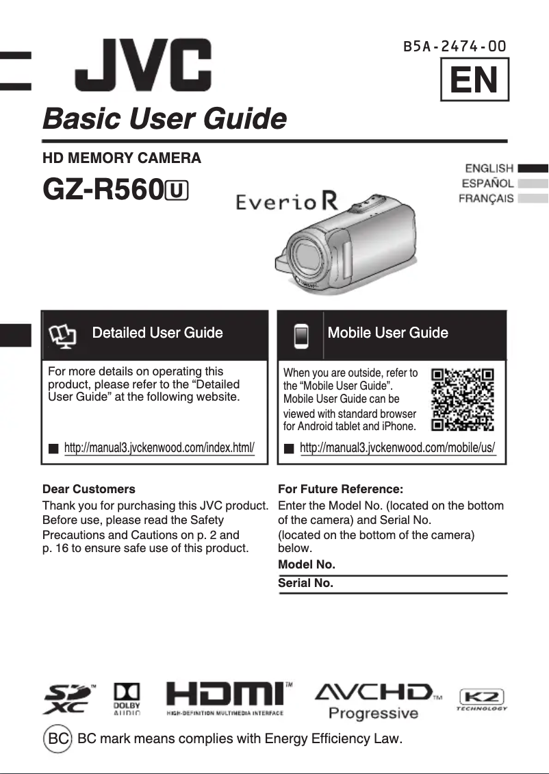 Page n°1 - Manuel utilisateur JVC Everio GZ-R560