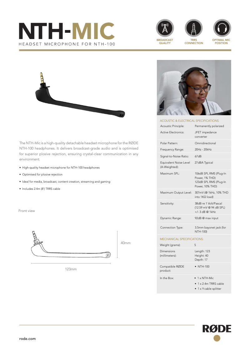 Page 1 of the manual User Manual Røde NTH-MIC