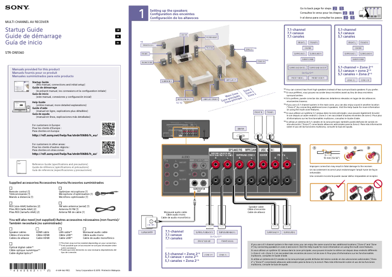 Page 1 de la notice Guide d'installation Sony STR-DN1060