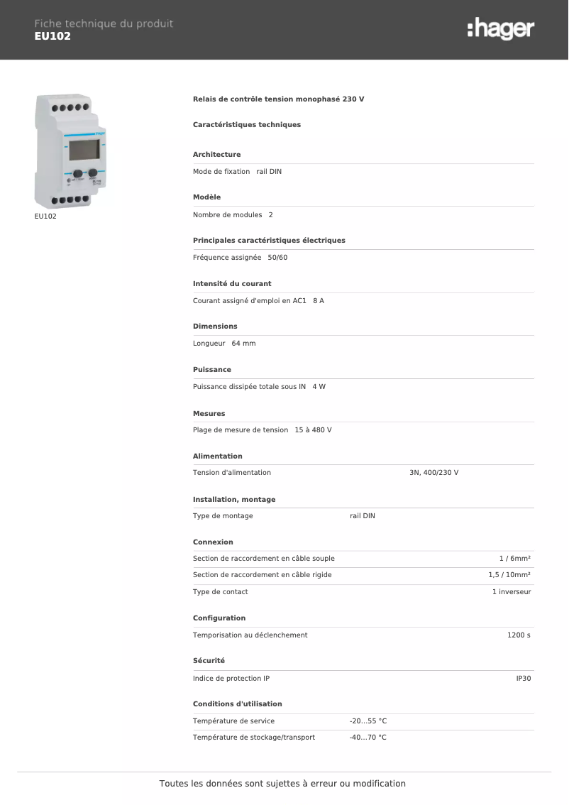 Image de la première page du manuel de l'appareil EU102