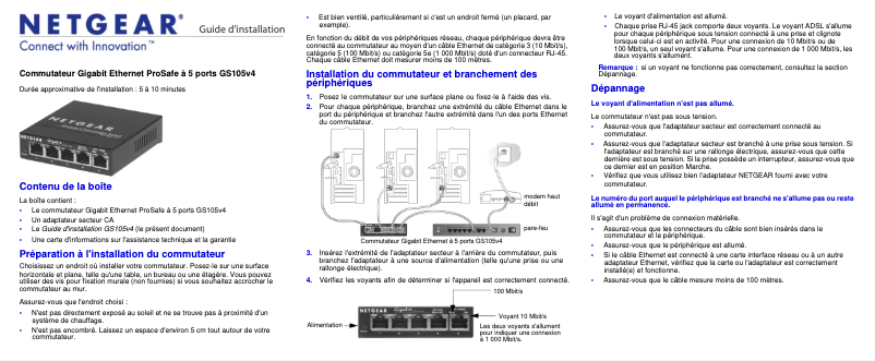 Page 1 de la notice Manuel utilisateur Netgear GS105GE