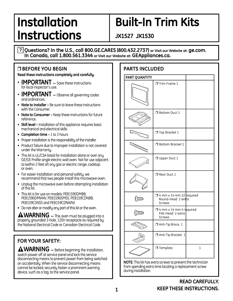Image de la première page du manuel de l'appareil Profile JX1530CSH