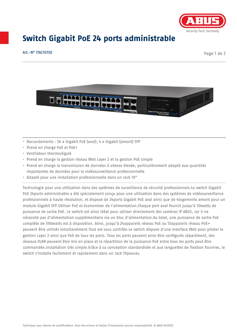 Page n°1 - Fiche technique Abus ITAC10130