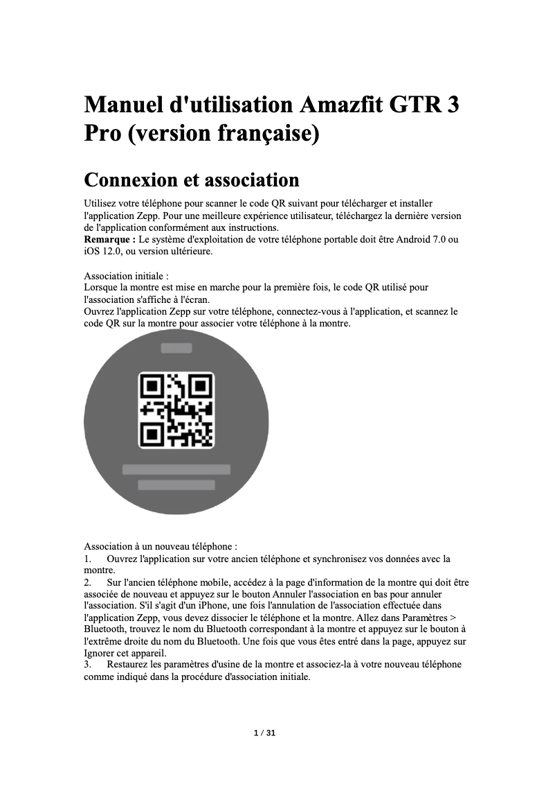 Image de la première page du manuel de l'appareil GTR 3 Pro Limited Edition