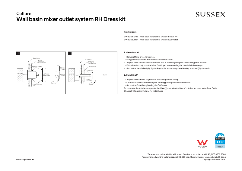 Page n°1 - Manuel utilisateur Sussex CWBMS200RH