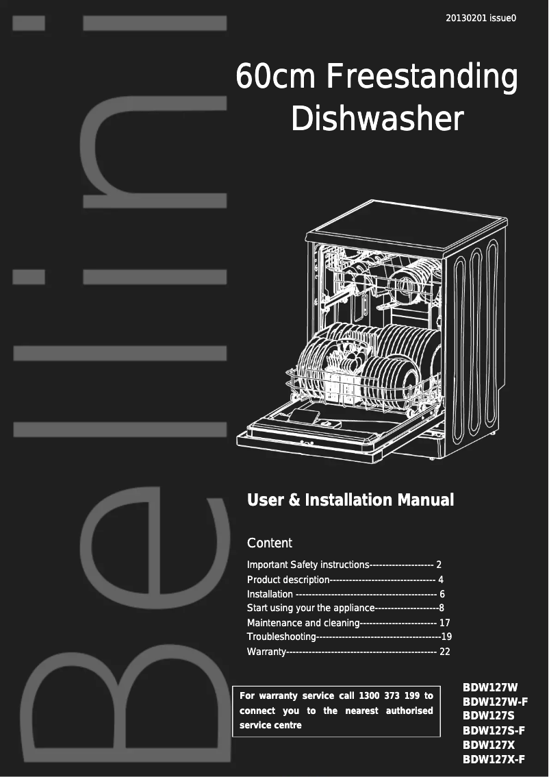 Page 1 de la notice Manuel utilisateur Bellini BDW127S