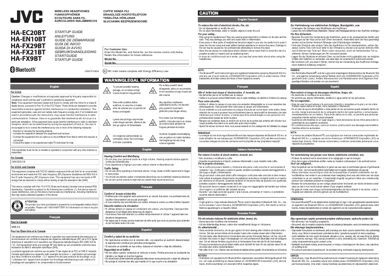 Page 1 de la notice Manuel utilisateur JVC HA-FX21BT