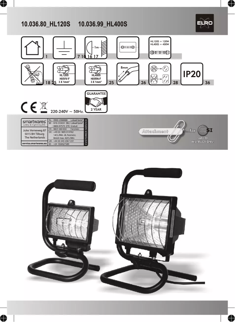 Page 1 de la notice Manuel utilisateur Elro HL400S