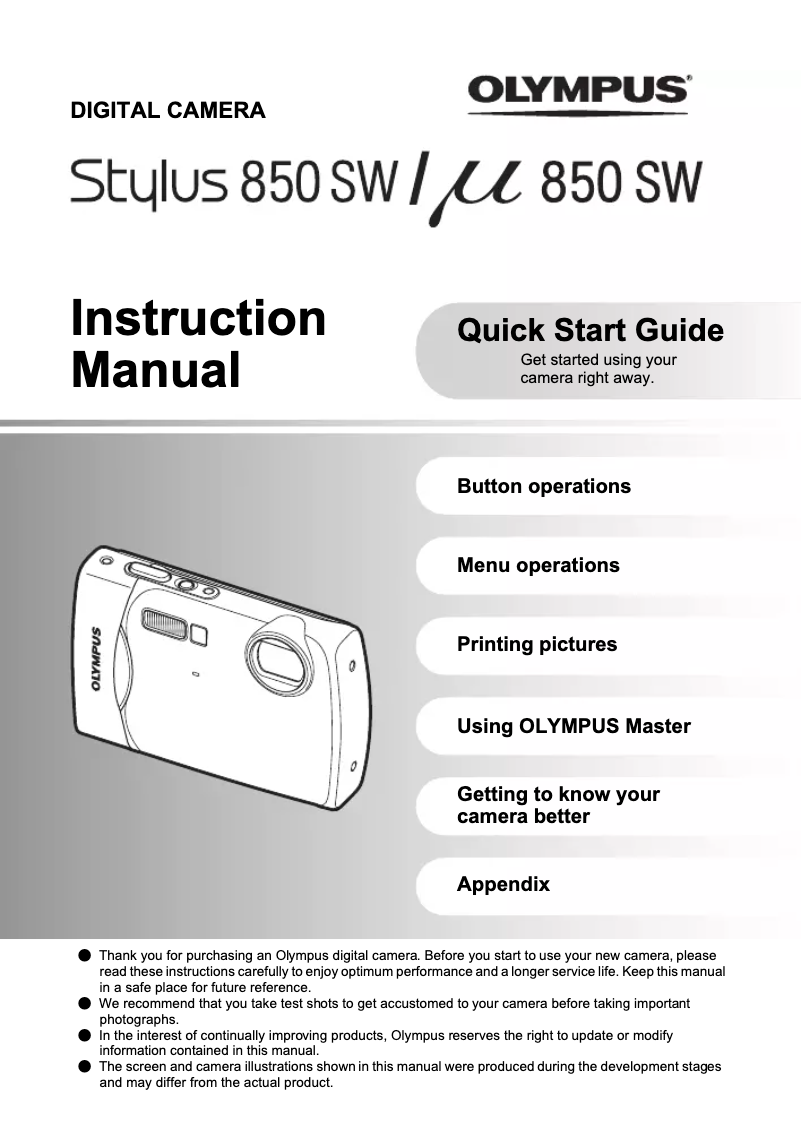 Page 1 de la notice Manuel utilisateur Olympus Stylus 850 SW