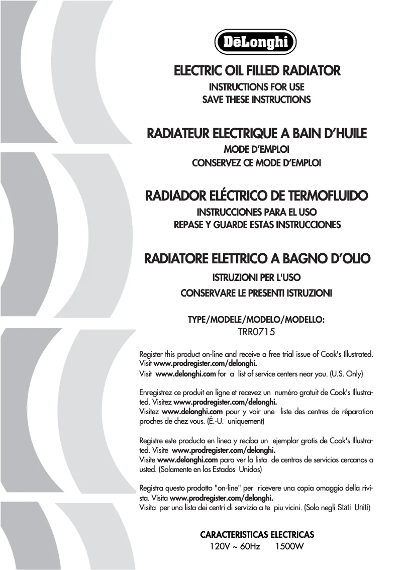 Page n°1 - Manuel utilisateur DeLonghi TRR0715