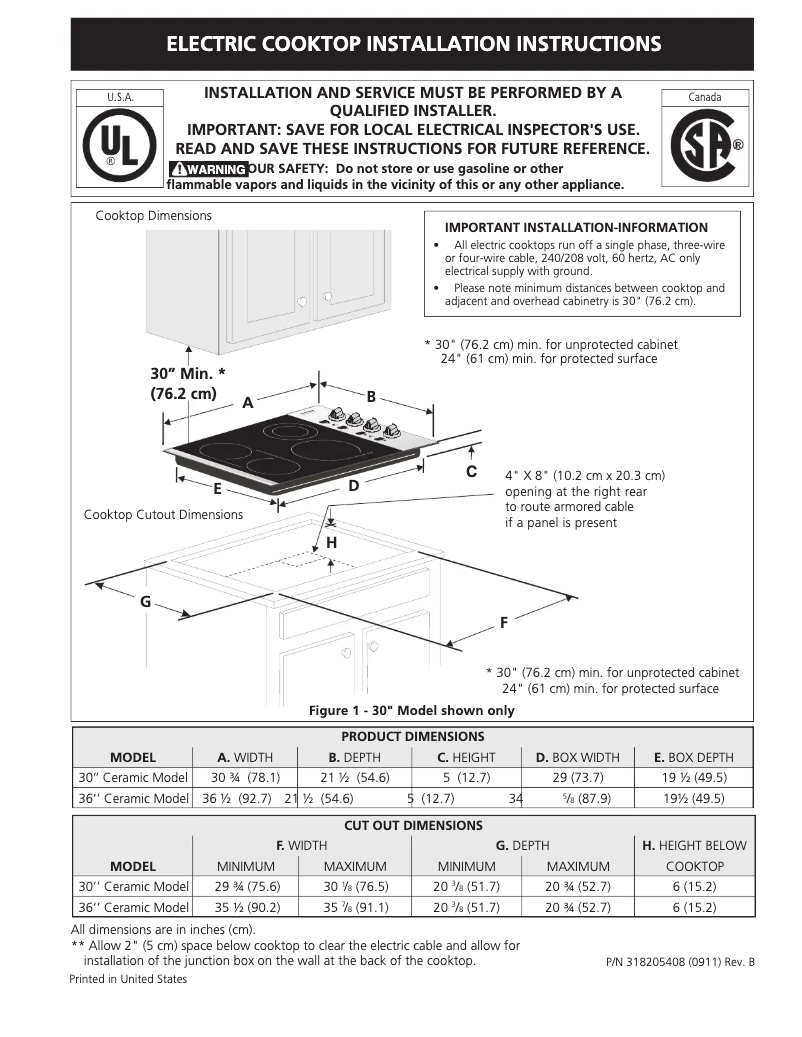 Page 1 de la notice Guide d'installation Frigidaire FPEC3685KS