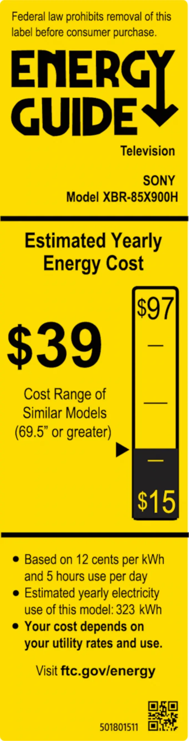 Page 1 de la notice Label énergétique Sony Bravia XBR-85X900H