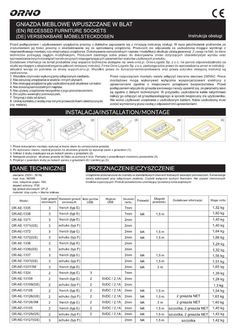 Image de la première page du manuel de l'appareil OR-AE-1337