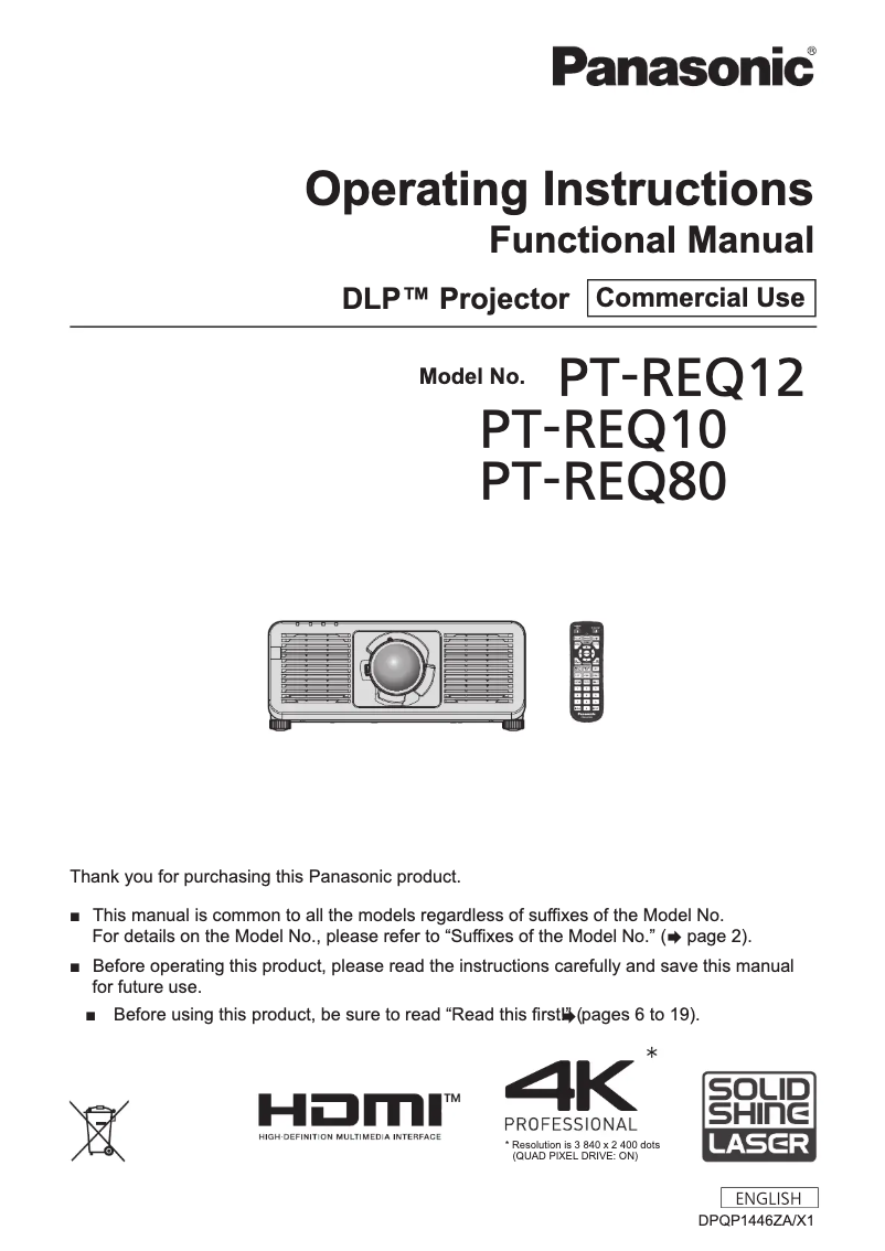 First page image of the manual for PT-REQ80L