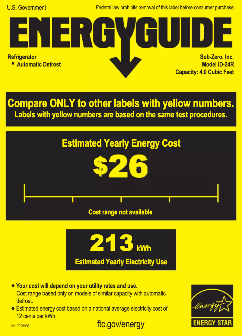 Page n°1 - Label énergétique Sub-Zero IC-24R-RH