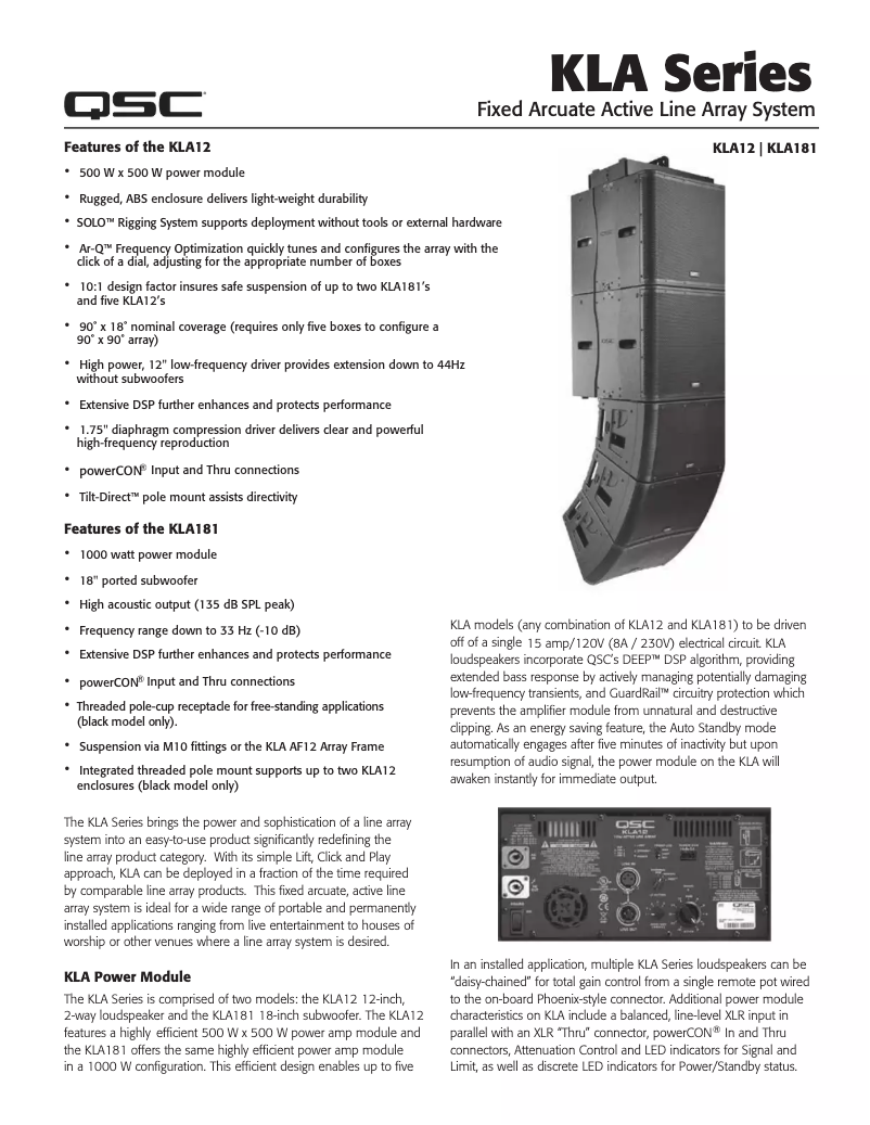Page 1 de la notice Fiche technique QSC KLA12