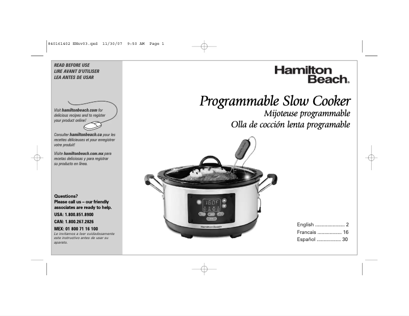 Page 1 de la notice Manuel utilisateur Hamilton Beach Set 'n Forget 33956