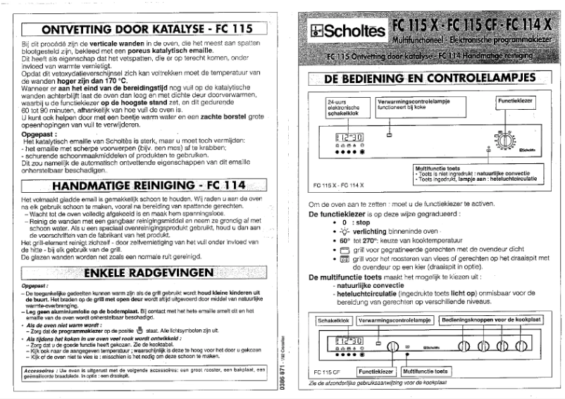 Page 1 de la notice Manuel utilisateur Scholtès FC 115 X