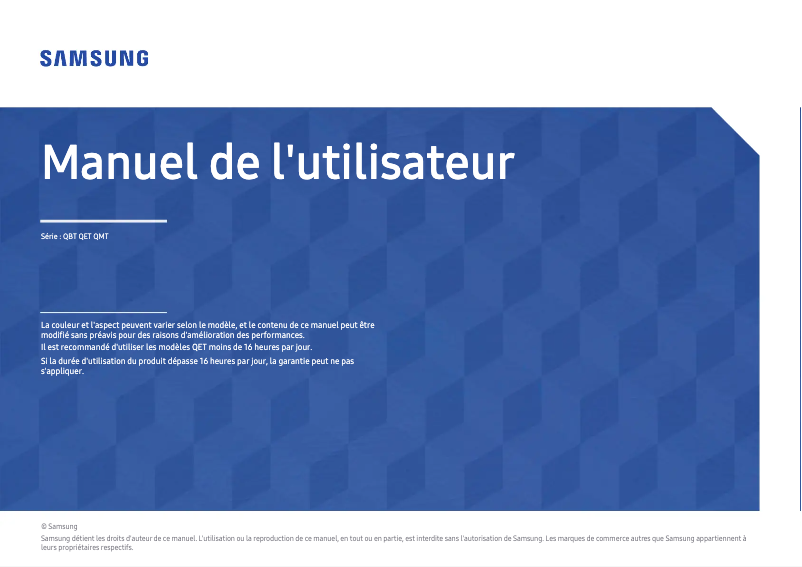 Page 1 de la notice Manuel utilisateur Samsung QE43T