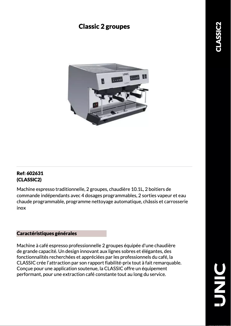 Page n°1 - Fiche technique UNIC Classic 2