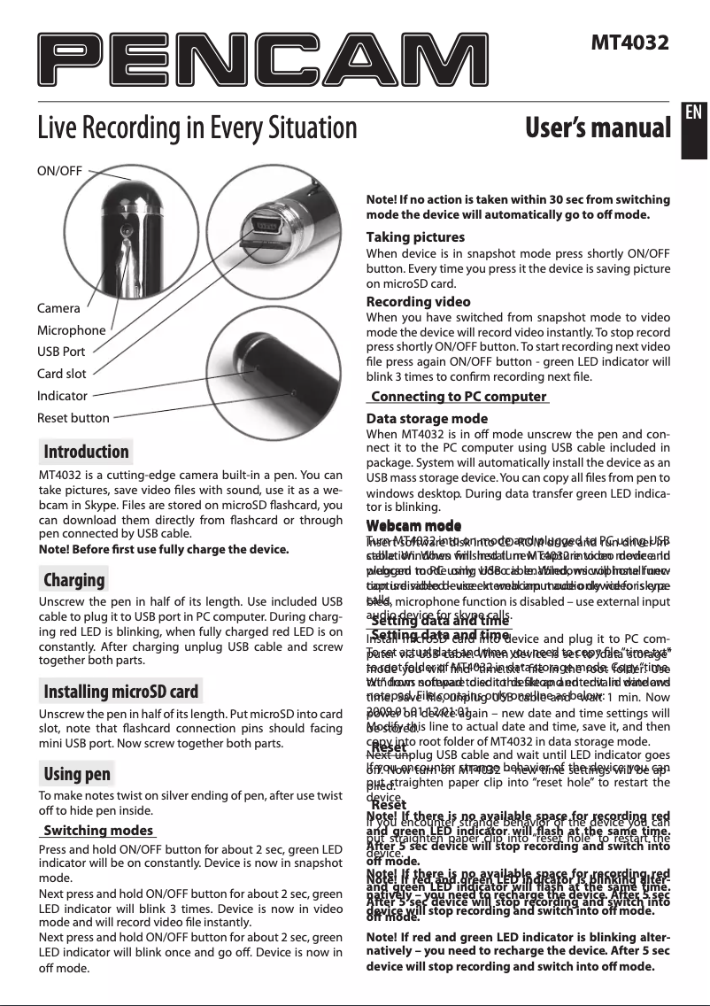 Page 1 of the manual User Manual Media-Tech Pencam