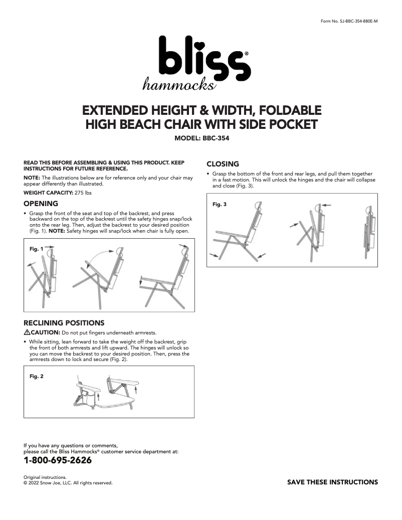 Page 1 de la notice Manuel utilisateur Bliss Outdoors BBC-354-PIN