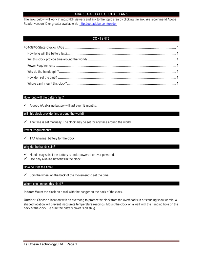 Page 1 de la notice FAQ La Crosse Technology 404-3840MA