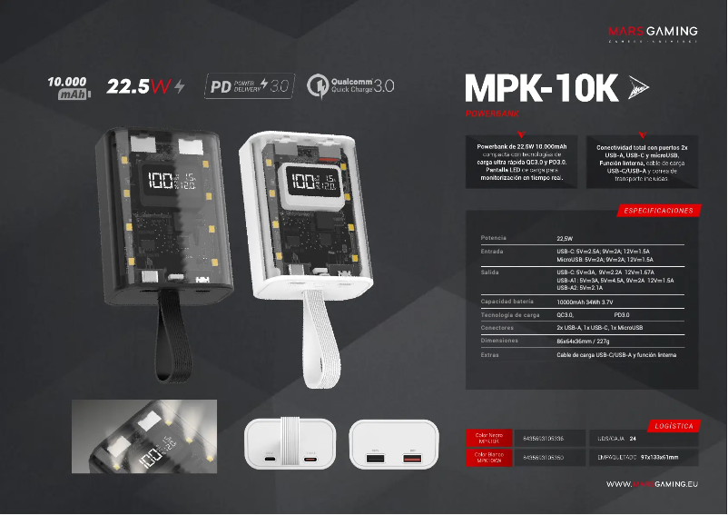 Página 1 del manual Ficha técnica Mars Gaming MPK-10K