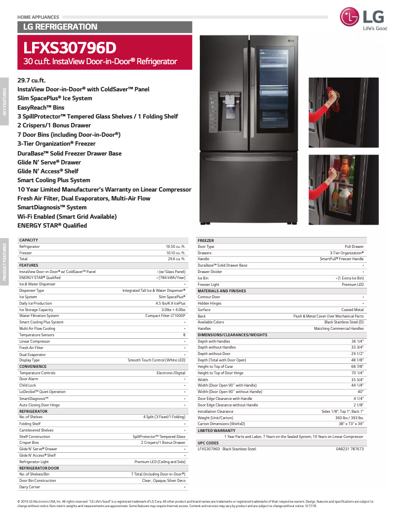 Page 1 de la notice Fiche technique LG LFXS30796