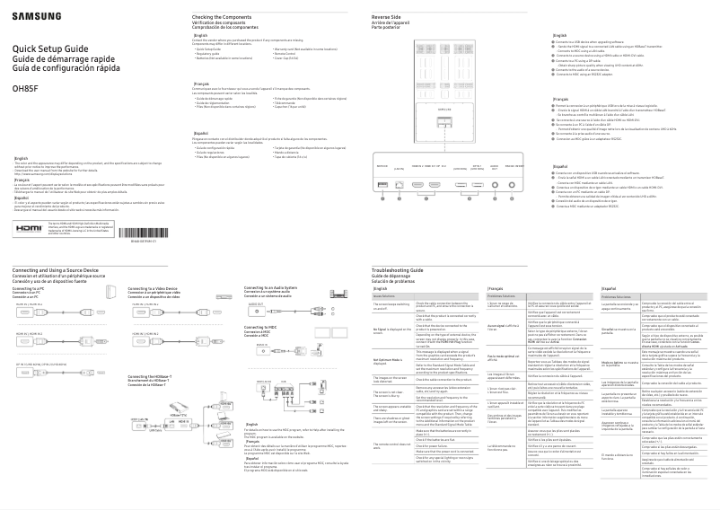 Page 1 de la notice Guide d'installation Samsung OH85F