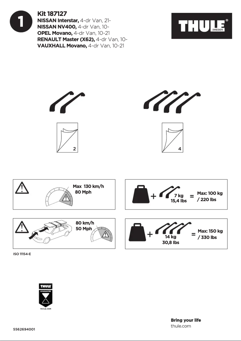 Page 1 de la notice Manuel utilisateur Thule Kit 187127