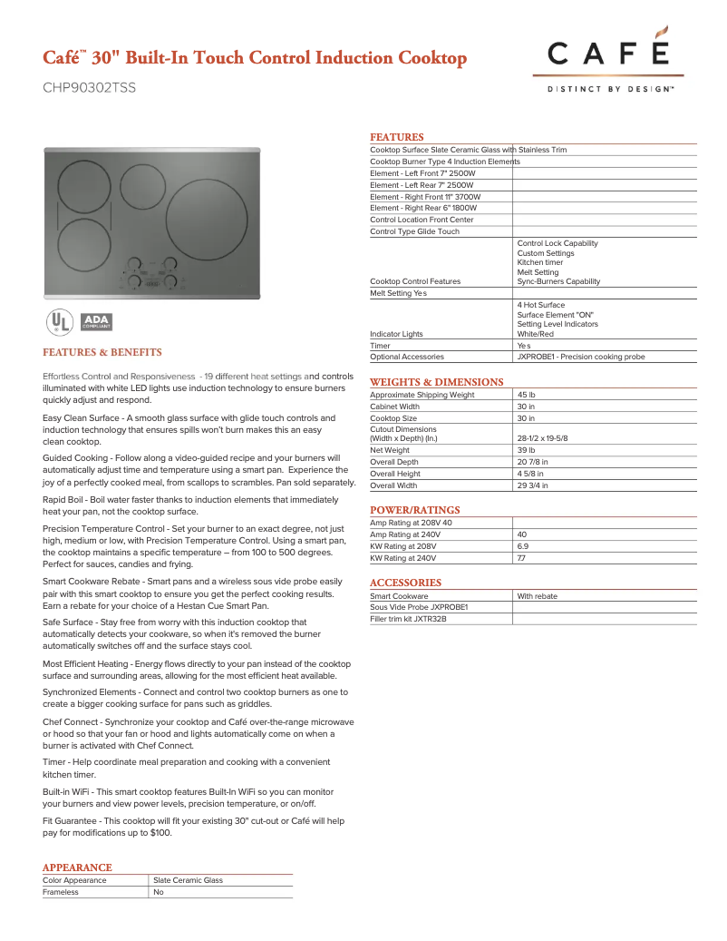 Page 1 of the manual Technical Sheet GE CHP90302TSS