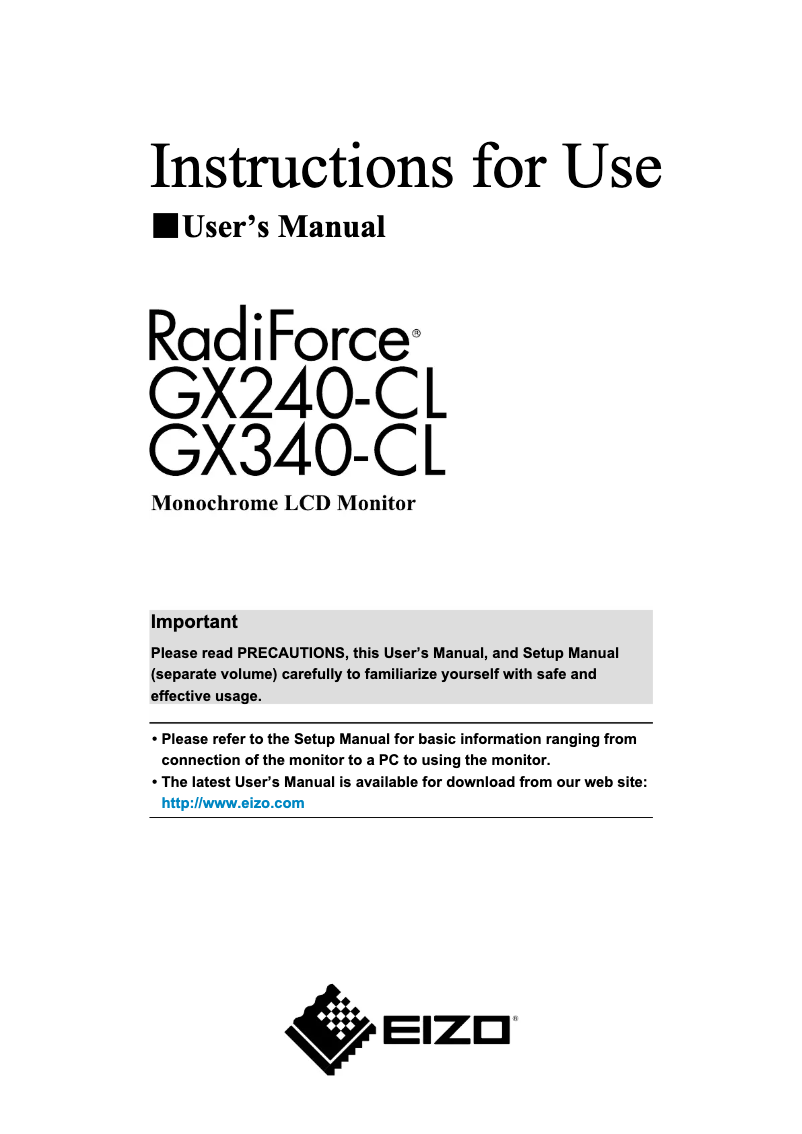 Page 1 de la notice Manuel utilisateur Eizo RadiForce GX240-CL