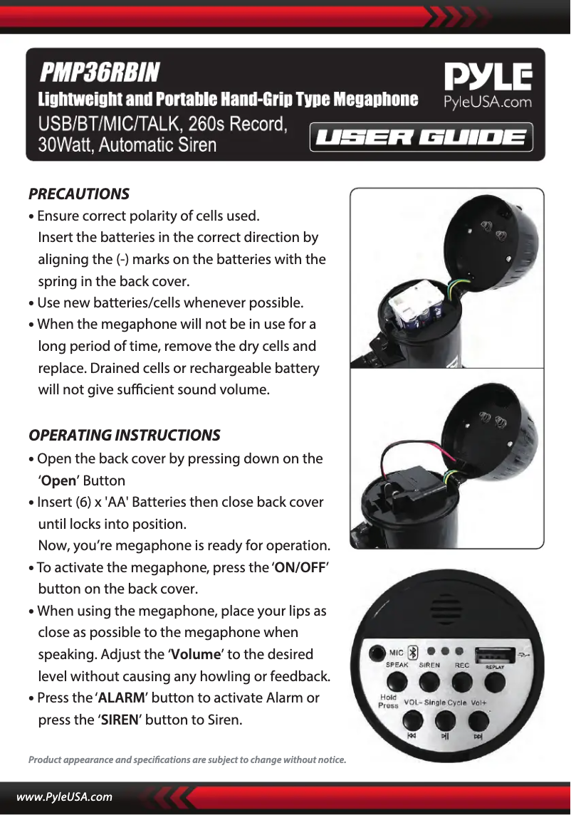 Page 1 de la notice Manuel utilisateur Pyle PMP36RBIN