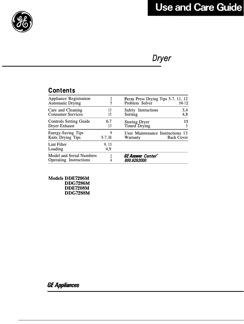 Page 1 de la notice Manuel utilisateur GE DDG7288M