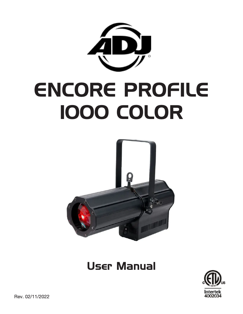 Page 1 de la notice Manuel utilisateur Adj Encore Profile