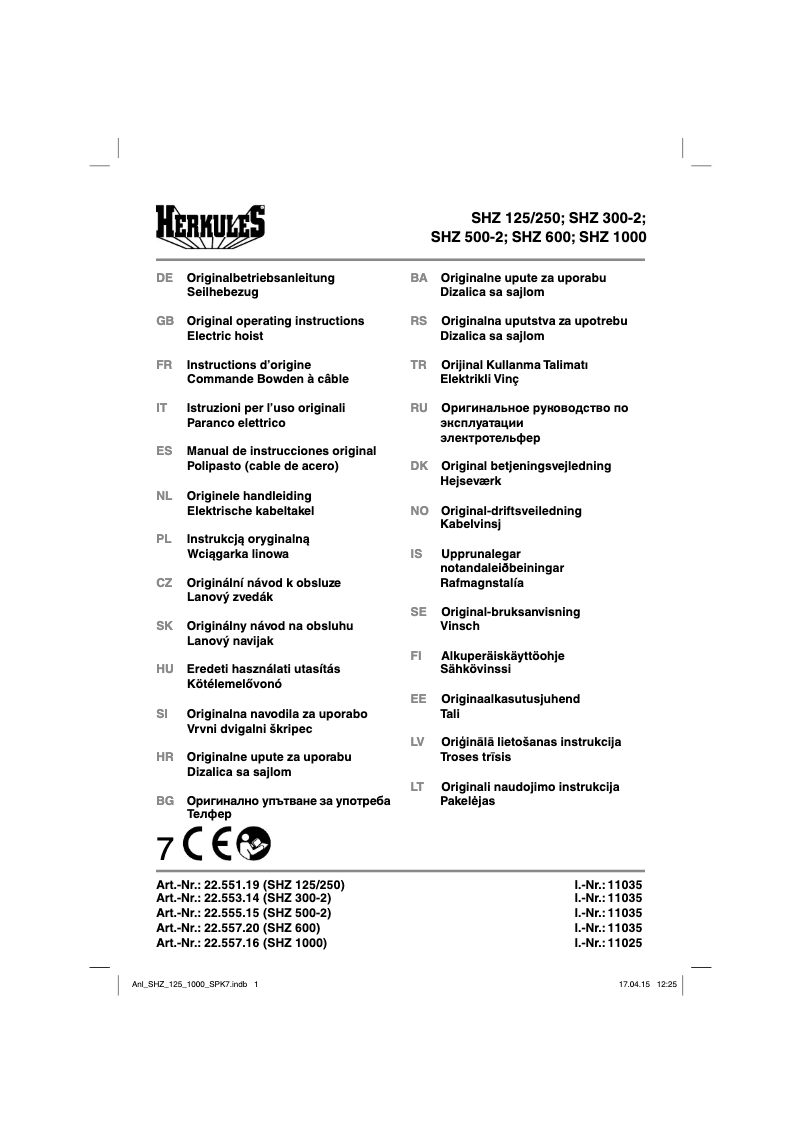 Page n°1 - Manuel utilisateur Herkules SHZ 300-2