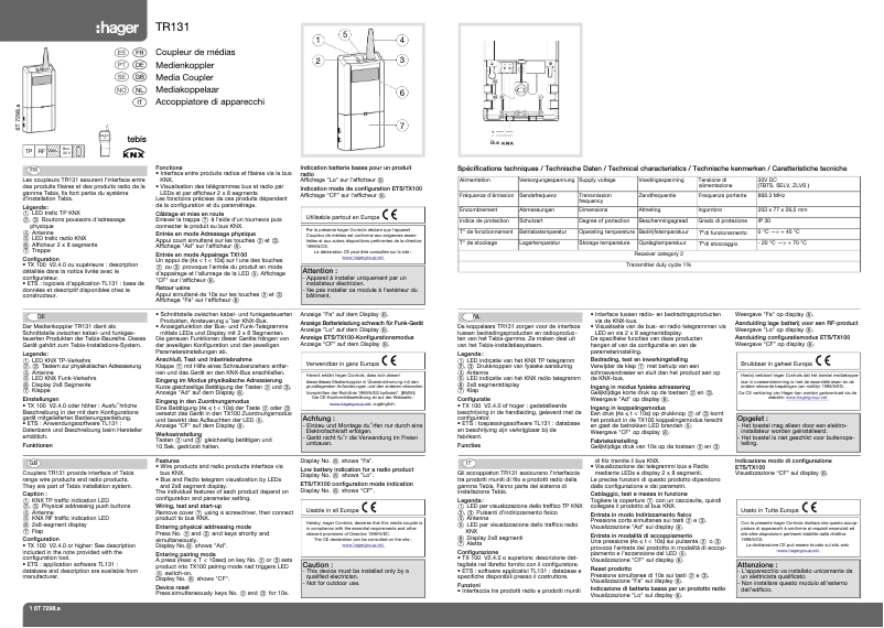 Page 1 de la notice Manuel utilisateur Hager TR131B