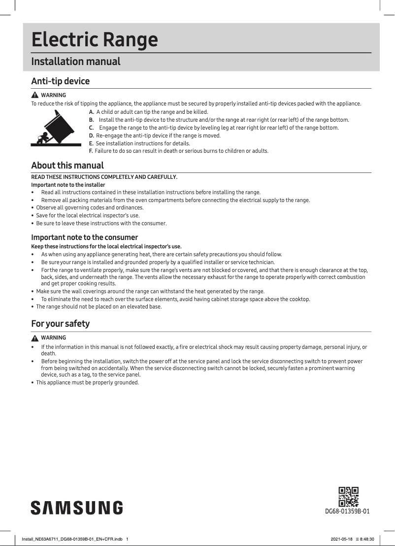 Page 1 de la notice Guide d'installation Samsung NE63A6111SS