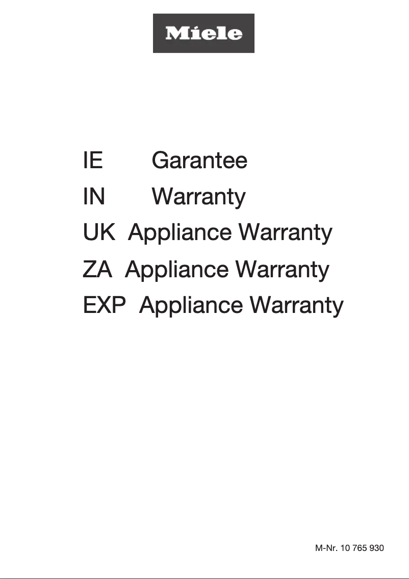 Page n°1 - Informations de garantie Miele G 5150 SCVi Active