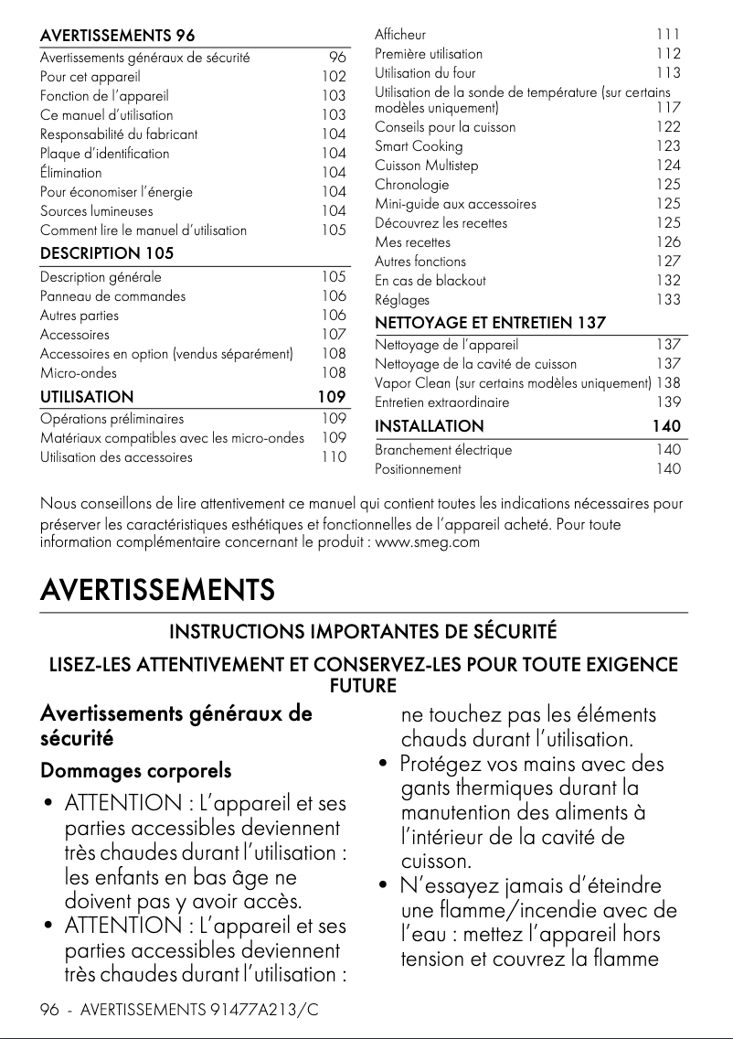 Page n°1 - Manuel utilisateur Smeg SO4604M2PNR