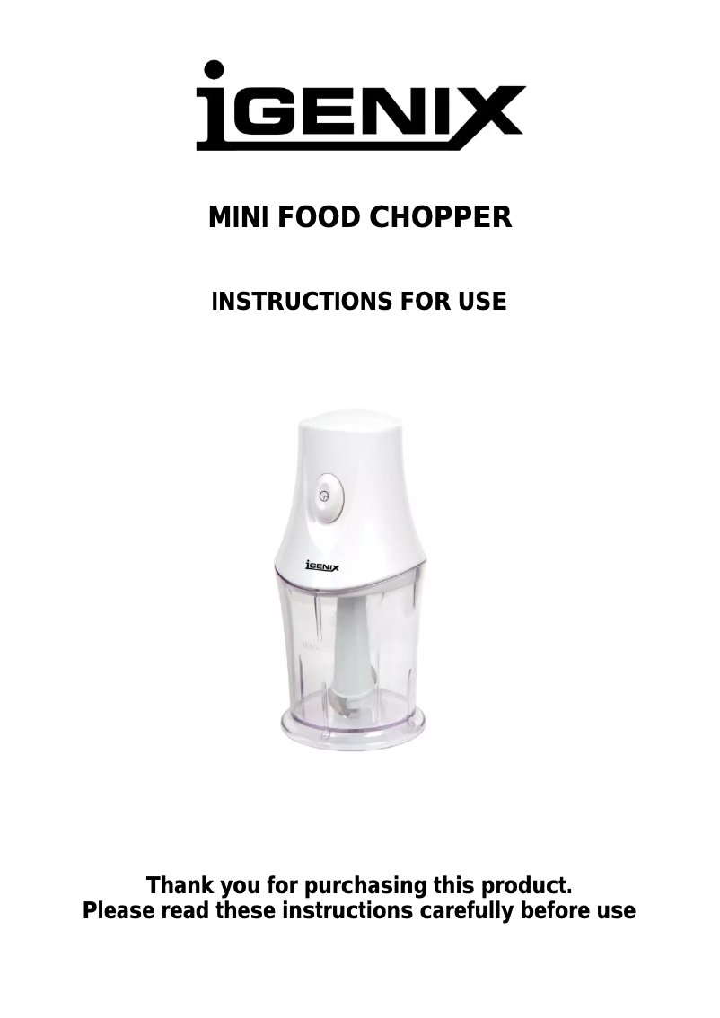 Imagen de la primera página del manual del dispositivo Mini Food Chopper IG8750