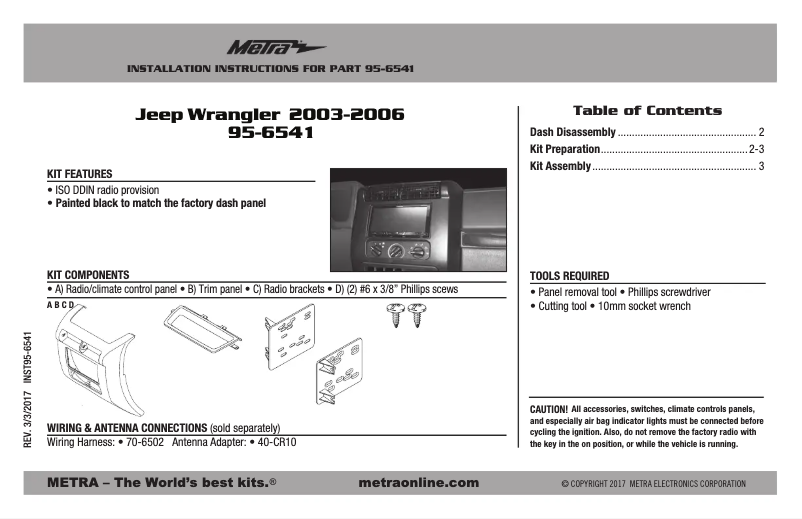 Page n°1 - Guide d'installation Metra 95-6541