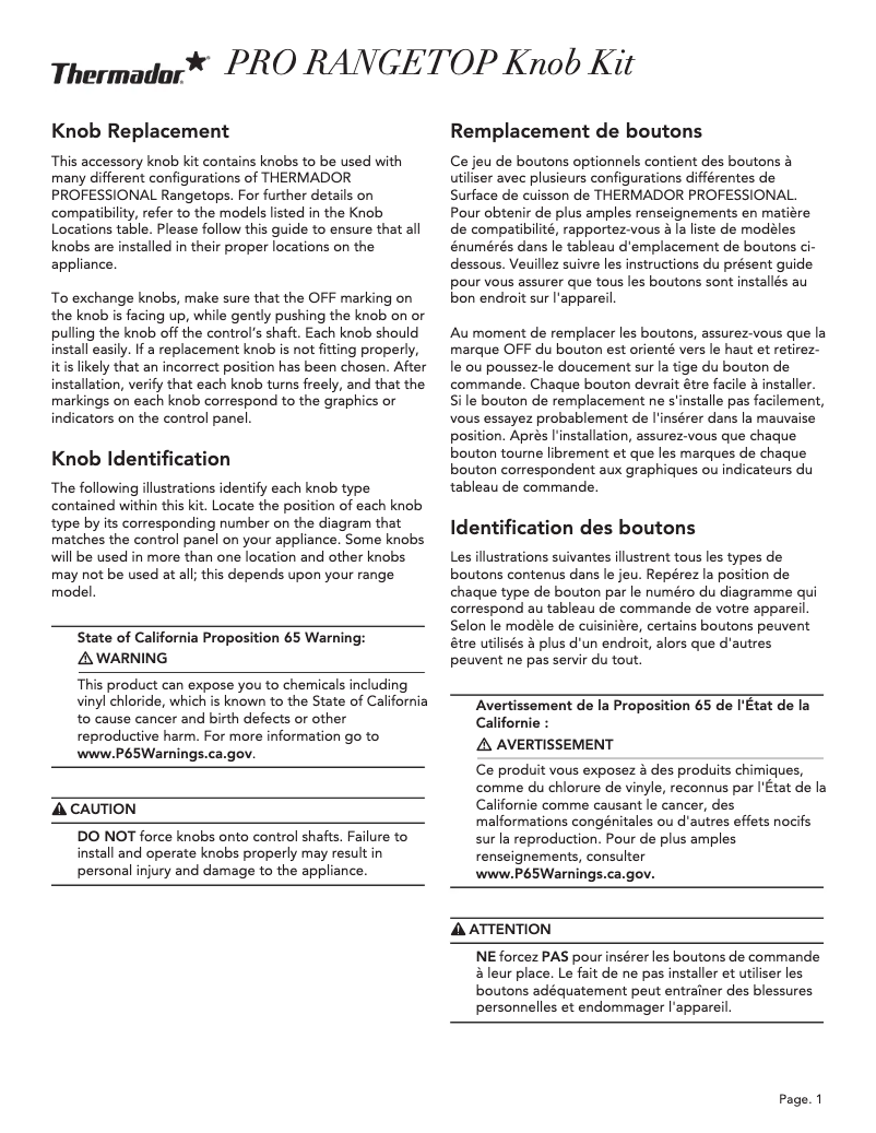 Page n°1 - Guide d'installation Thermador PAKNOBLUWR