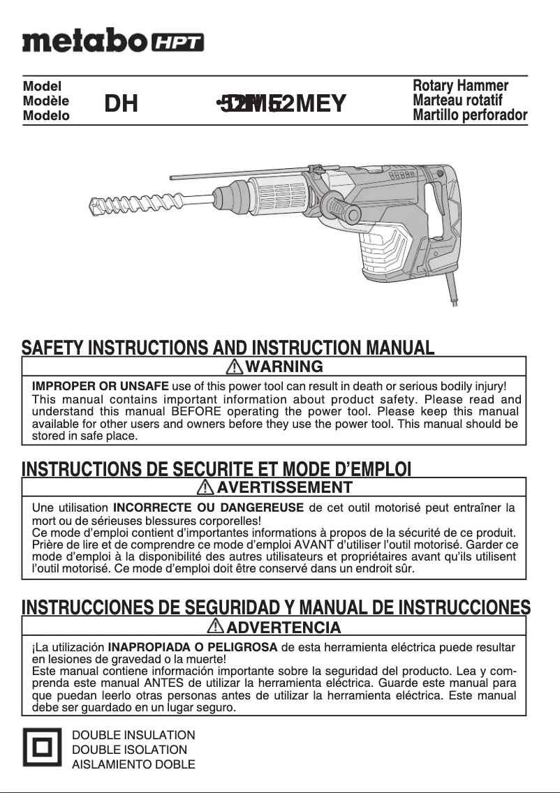Page 1 de la notice Manuel utilisateur Metabo DH 52ME